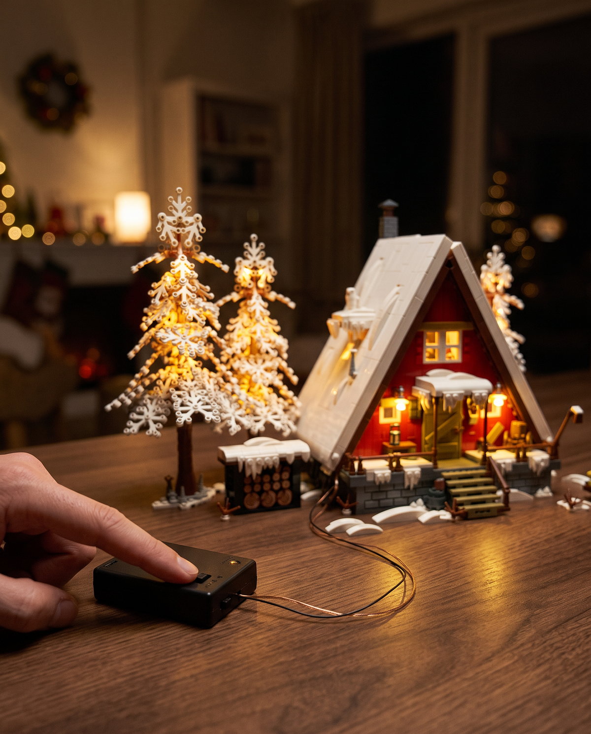 Switching on the LED lights of the finished cabin