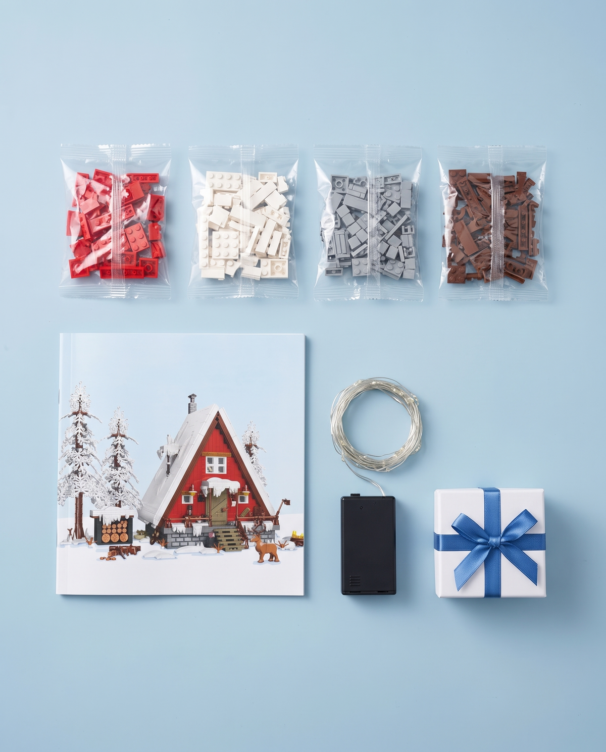 What's in the box: brick bags, instructions, LED kit and gift box
