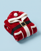 The Santa robe folded on a powder-blue background